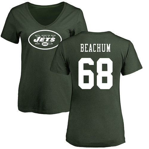 New York Jets Green Women Kelvin Beachum Name and Number Logo NFL Football #68 T Shirt